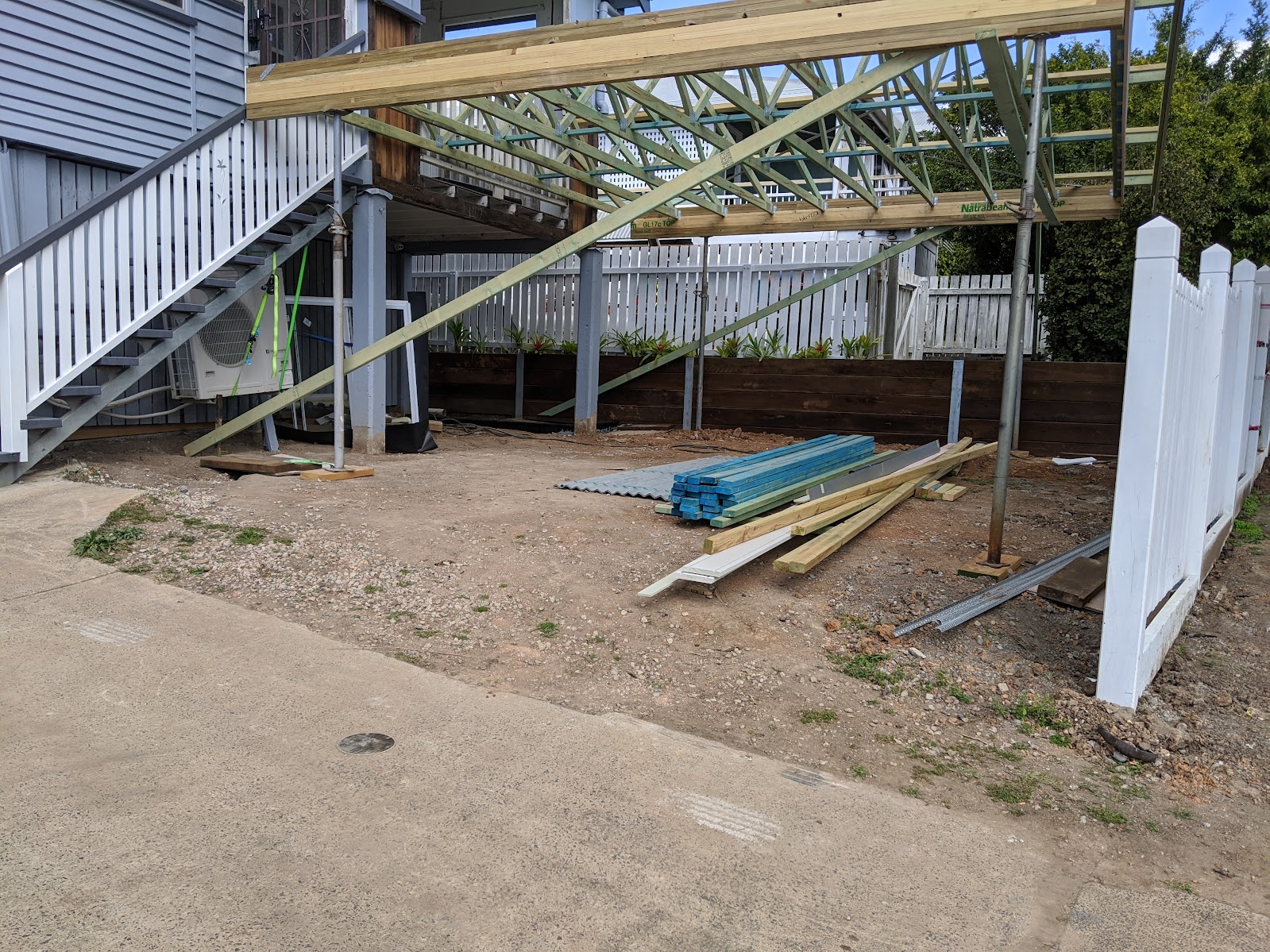 Carport steel framing under a Queenslander