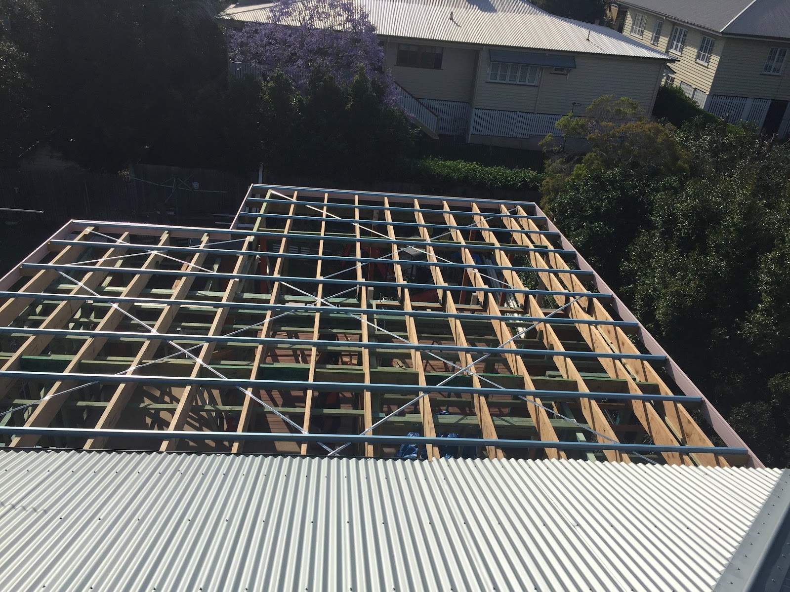Roof framing and battens on a residential renovation